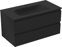 Mexen Rivel kúpeľňová skrinka 90 cm s umývadlom Vela, 2 zásuvky, ryhovaná, čierna matná - 91A20-09047-2-BFF71-W23M71
