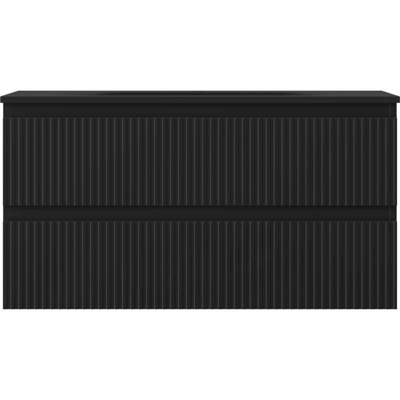 Mexen Rivel kúpeľňová skrinka 90 cm s umývadlom Vela, 2 zásuvky, ryhovaná, čierna matná - 91A20-09047-2-BFF71-W23M71