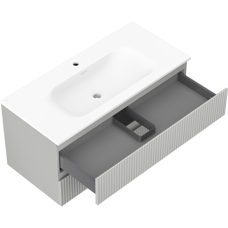Mexen Rivel kúpeľňová skrinka 100 cm s umývadlom Vela, 2 zásuvky, ryhovaná, sivá matná/biela matná - 91A20-10047-2-BFF62-W23M01