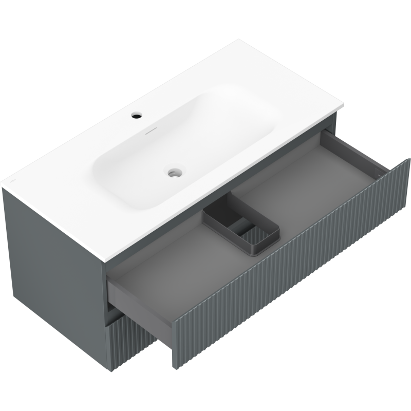 Mexen Rivel kúpeľňová skrinka 100 cm s umývadlom Vela, 2 zásuvky, ryhovaná, grafit mat/biela mat -