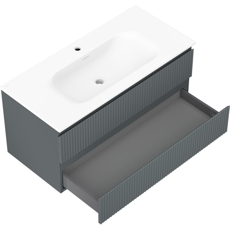 Mexen Rivel kúpeľňová skrinka 100 cm s umývadlom Vela, 2 zásuvky, ryhovaná, grafit mat/biela mat -