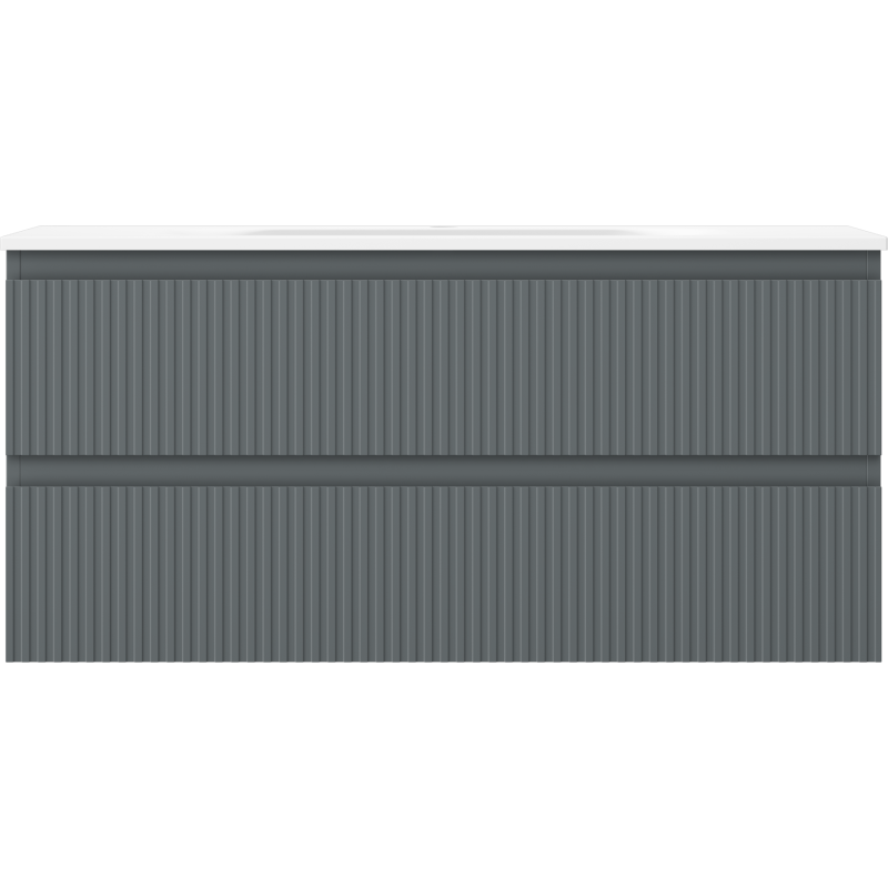 Mexen Rivel kúpeľňová skrinka 100 cm s umývadlom Vela, 2 zásuvky, ryhovaná, grafit mat/biela mat -