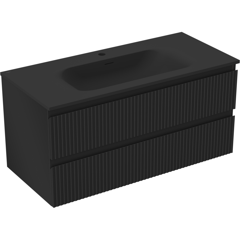 Mexen Rivel kúpeľňová skrinka 100 cm s umývadlom Vela, 2 zásuvky, ryhovaná, čierna matná - 91A20-10047-2-BFF71-W23M71