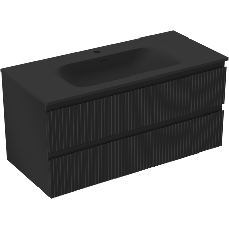 Mexen Rivel kúpeľňová skrinka 100 cm s umývadlom Vela, 2 zásuvky, ryhovaná, čierna matná - 91A20-10047-2-BFF71-W23M71