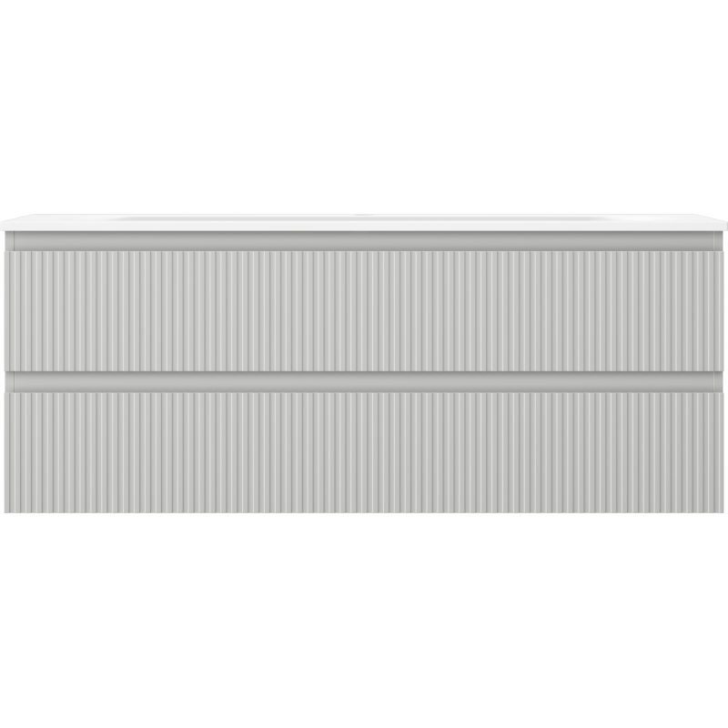 Mexen Rivel kúpeľňová skrinka 120 cm s umývadlom Vela, 2 zásuvky, ryhovaná, sivá matná/biela matná -