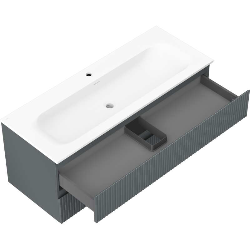 Mexen Rivel kúpeľňová skrinka 120 cm s umývadlom Vela, 2 zásuvky, ryhovaná, grafit mat/biela mat -