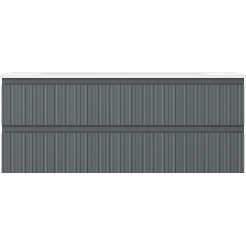 Mexen Rivel kúpeľňová skrinka 120 cm s umývadlom Vela, 2 zásuvky, ryhovaná, grafit mat/biela mat -