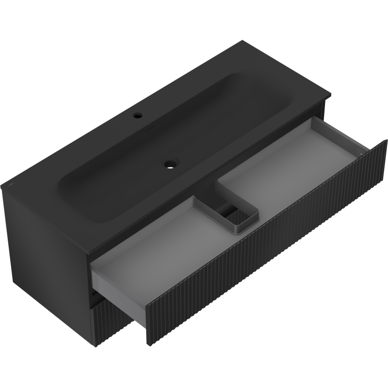 Mexen Rivel kúpeľňová skrinka 120 cm s umývadlom Vela, 2 zásuvky, ryhovaná, čierna matná - 91A20-12047-2-BFF71-W23M71