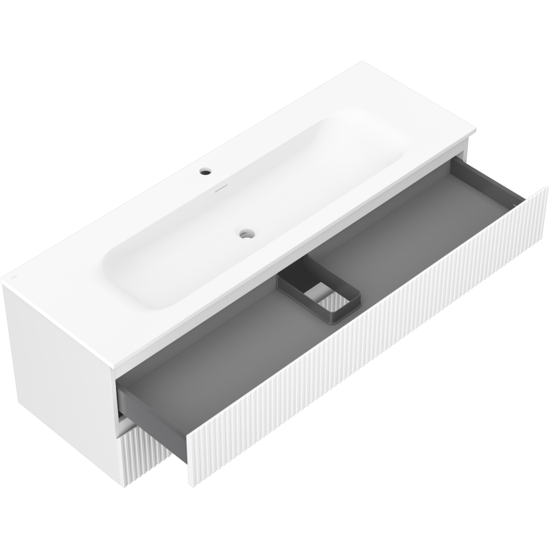Mexen Rivel kúpeľňová skrinka 140 cm s umývadlom Vela, 2 zásuvky, ryhovaná, biela matná - 91A20-14047-2-BFF01-W23M01
