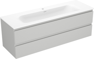 Mexen Rivel kúpeľňová skrinka 140 cm s umývadlom Vela, 2 zásuvky, vrúbkovaná, sivá matná/biela matná -