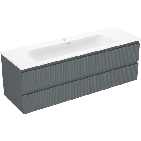 Mexen Rivel kúpeľňová skrinka 140 cm s umývadlom Vela, 2 zásuvky, ryhovaná, grafitová matná/biela matná -