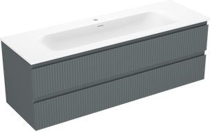 Mexen Rivel kúpeľňová skrinka 140 cm s umývadlom Vela, 2 zásuvky, ryhovaná, grafitová matná/biela matná -