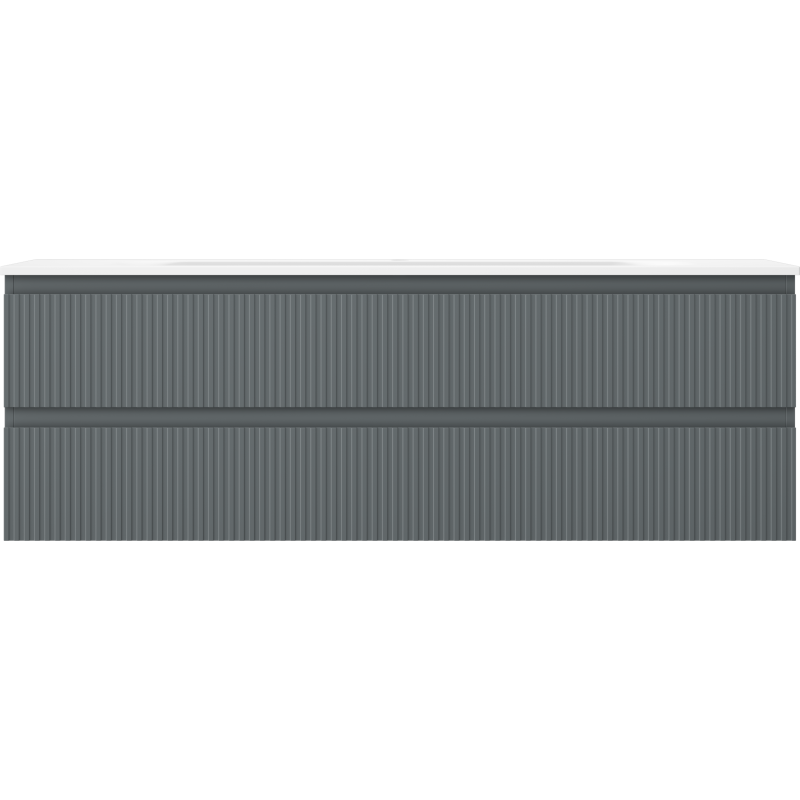 Mexen Rivel kúpeľňová skrinka 140 cm s umývadlom Vela, 2 zásuvky, ryhovaná, grafitová matná/biela matná -