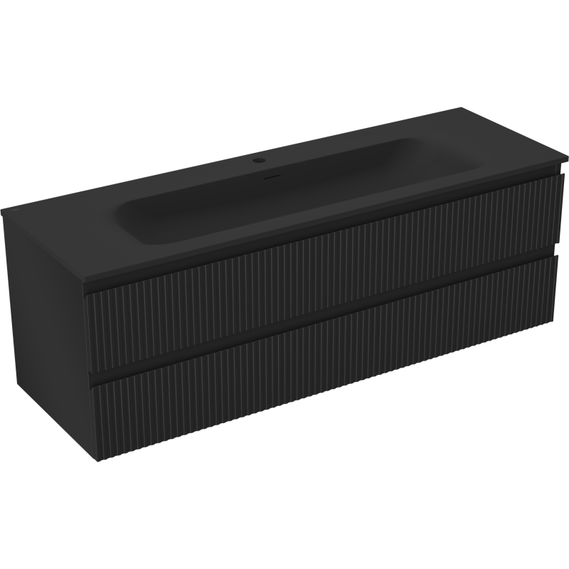 Mexen Rivel kúpeľňová skrinka 140 cm s umývadlom Vela, 2 zásuvky, ryhovaná , čierna matná - 91A20-14047-2-BFF71-W23M71