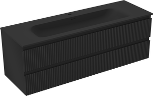 Mexen Rivel kúpeľňová skrinka 140 cm s umývadlom Vela, 2 zásuvky, ryhovaná , čierna matná - 91A20-14047-2-BFF71-W23M71