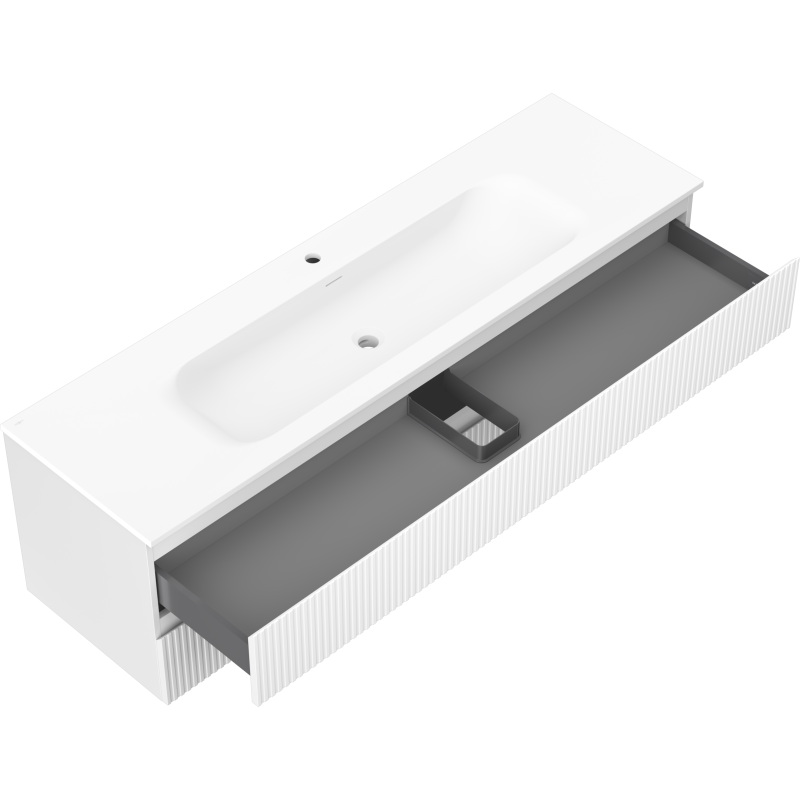 Mexen Rivel kúpeľňová skrinka 160 cm s umývadlom Vela, 2 zásuvky, ryhovaná, biela matná - 91A20-16047-2-BFF01-W23M01