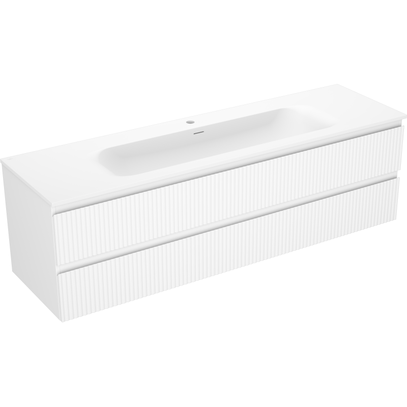 Mexen Rivel kúpeľňová skrinka 160 cm s umývadlom Vela, 2 zásuvky, ryhovaná, biela mat - 91A20-16047-2-BFF01-W23M01