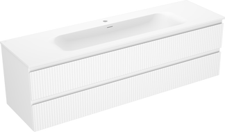 Mexen Rivel kúpeľňová skrinka 160 cm s umývadlom Vela, 2 zásuvky, ryhovaná, biela mat - 91A20-16047-2-BFF01-W23M01