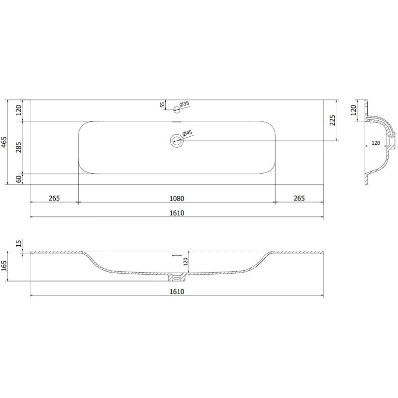 Mexen Rivel kúpeľňová skrinka 160 cm s umývadlom Vela, 2 zásuvky, ryhovaná, biela matná - 91A20-16047-2-BFF01-W23M01