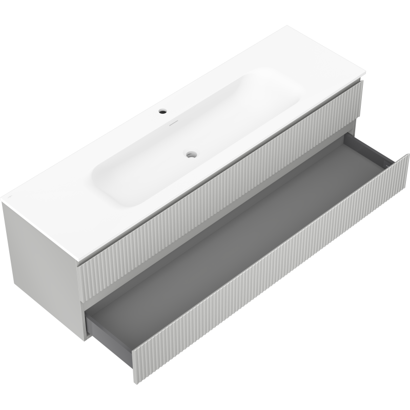 Mexen Rivel kúpeľňová skrinka 160 cm s umývadlom Vela, 2 zásuvky, vrúbkovaná, sivý mat/biely mat -