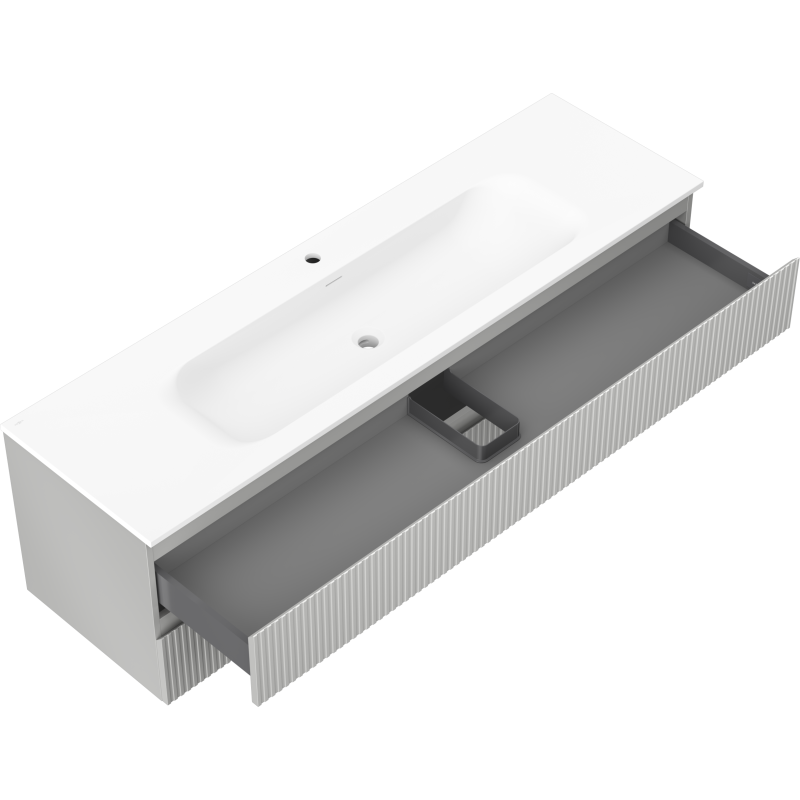 Mexen Rivel kúpeľňová skrinka 160 cm s umývadlom Vela, 2 zásuvky, vrúbkovaná, sivý mat/biely mat -