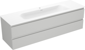 Mexen Rivel kúpeľňová skrinka 160 cm s umývadlom Vela, 2 zásuvky, vrúbkovaná, sivý mat/biely mat -