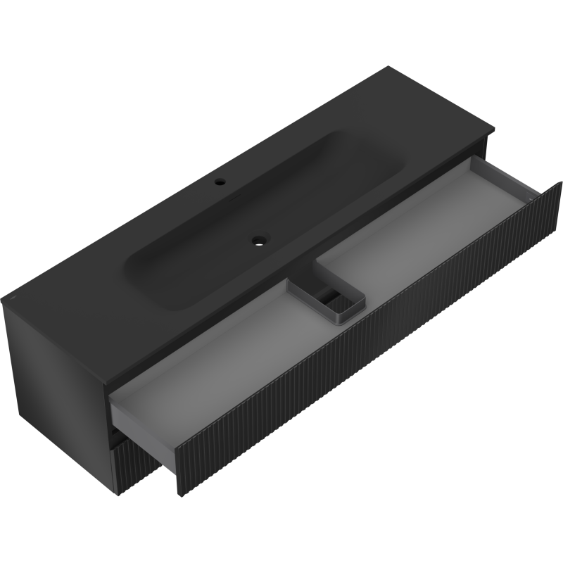 Mexen Rivel kúpeľňová skrinka 160 cm s umývadlom Vela, 2 zásuvky, ryhovaná, čierna matná - 91A20-16047-2-BFF71-W23M71