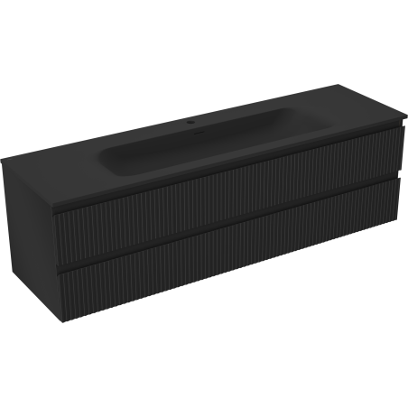 Mexen Rivel kúpeľňová skrinka 160 cm s umývadlom Vela, 2 zásuvky, ryhovaná, čierna matná - 91A20-16047-2-BFF71-W23M71