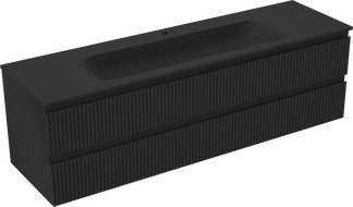 Mexen Rivel kúpeľňová skrinka 160 cm s umývadlom Vela, 2 zásuvky, ryhovaná, čierna matná - 91A20-16047-2-BFF71-W23M71