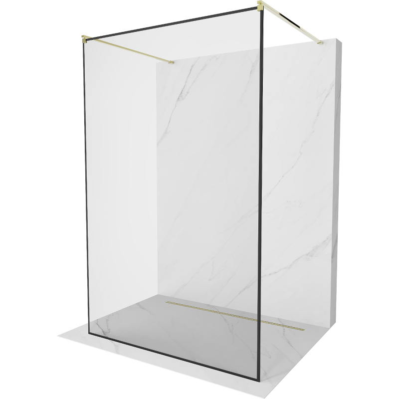 Mexen Kioto voľne stojaca sprchová stena 100 x 200 cm, čierny rám 8 mm, zlatá - 800-100-002-50-70