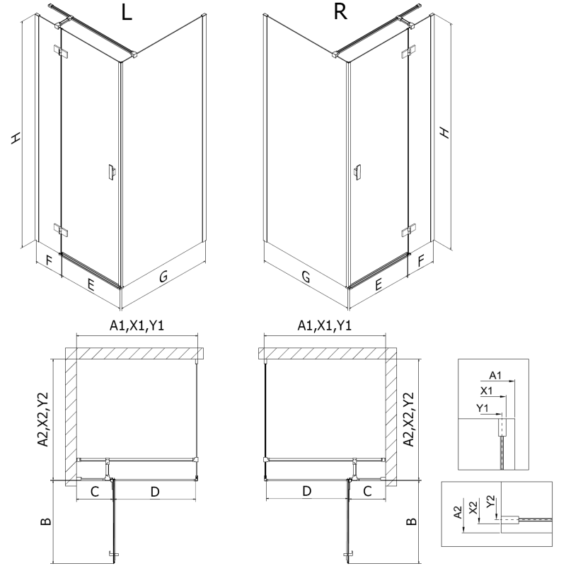 Mexen Mist-H T sprchovací box otvárací pravý 95 x 85 cm, transparentný, zlatý - 8A5T-095-085-50-00-P