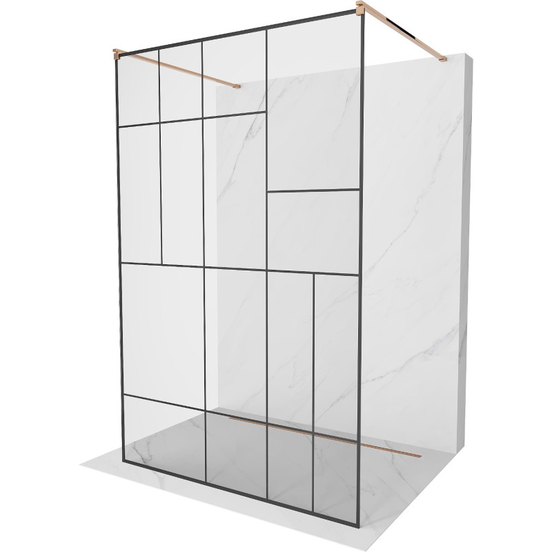 Mexen Kioto sprchová stena voľne stojaca 120 x 200 cm, čierny vzor 8 mm, ružové zlato - 800-120-002-60-78
