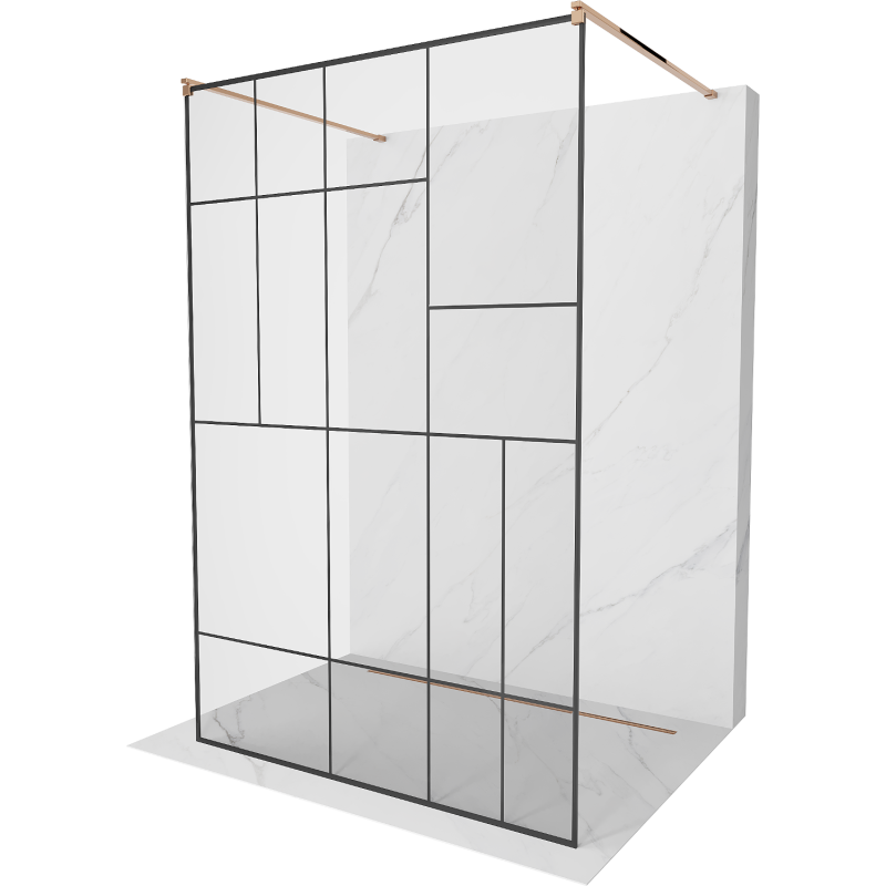 Mexen Kioto samostatne stojaca sprchová stena 130 x 200 cm, čierny vzor 8 mm, ružové zlato - 800-130-002-60-78
