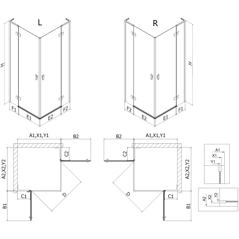 Mexen Mist-H L Duo sprchový kút výklopný ľavý 115 x 105 cm, transparentný, čierny - 8A5L-115L-105P-70-00