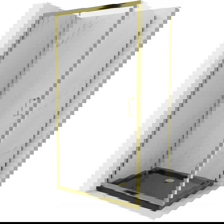 Mexen Apia sprchová kabína posuvná 140 x 80 cm, transparentná, zlatá + vanička Flat, čierna - 840-140-080-50-00-4070G