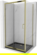 Mexen Apia sprchový kút posuvný 140 x 90 cm, transparentný, zlatý + vanička Flat, čierna - 840-140-090-50-00-4070G