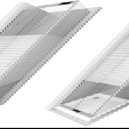 Mexen Apia sprchová kabína posuvná 90 x 90 cm, biele pásy, chróm + vanička Flat - 840-090-090-01-20-4010