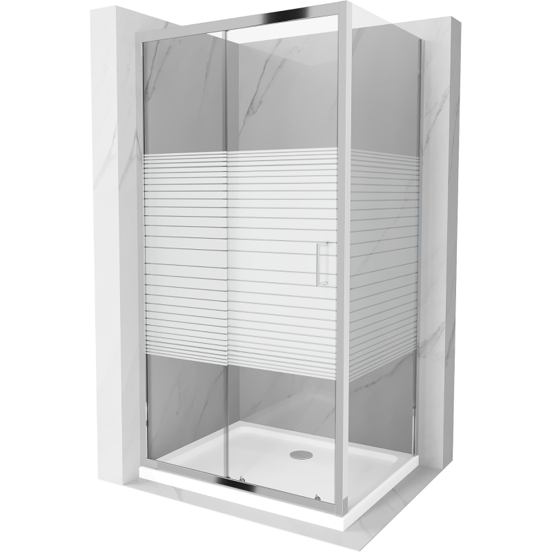 Mexen Apia sprchový kút posuvný 100 x 90 cm, biele pásy, chróm + vanička Flat - 840-100-090-01-20-4010