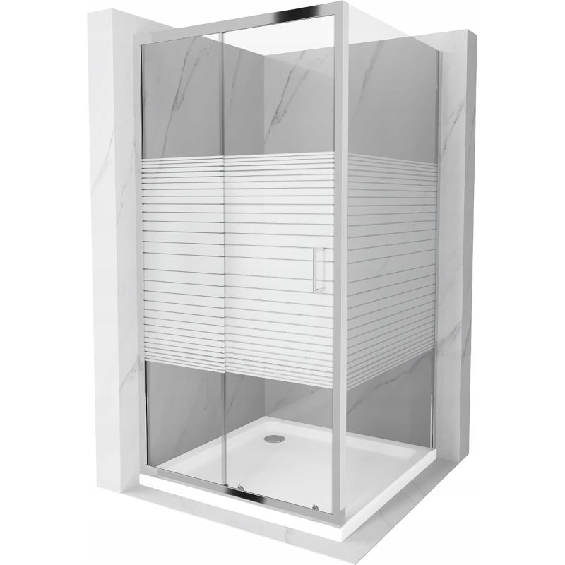 Mexen Apia posuvný sprchový kút 100 x 100 cm, biele pruhy, chróm + vanička Flat - 840-100-100-01-20-4010