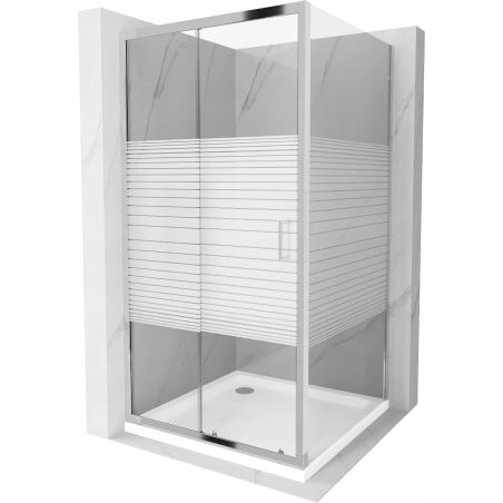 Mexen Apia posuvný sprchový kút 100 x 100 cm, biele pruhy, chróm + vanička Flat - 840-100-100-01-20-4010