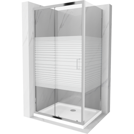 Mexen Apia posuvný sprchový kút 120 x 90 cm, biele pásy, chróm + vanička Flat - 840-120-090-01-20-4010