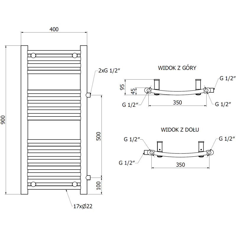 Mexen Ares kúpeľňový radiátor bočný 900 x 400 mm, 312 W, biely - W102-0900-400-00-20-S