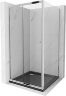 Mexen Apia posuvný sprchovací kút 90 x 90 cm, transparentný, chróm + sprchová vanička Flat, čierna