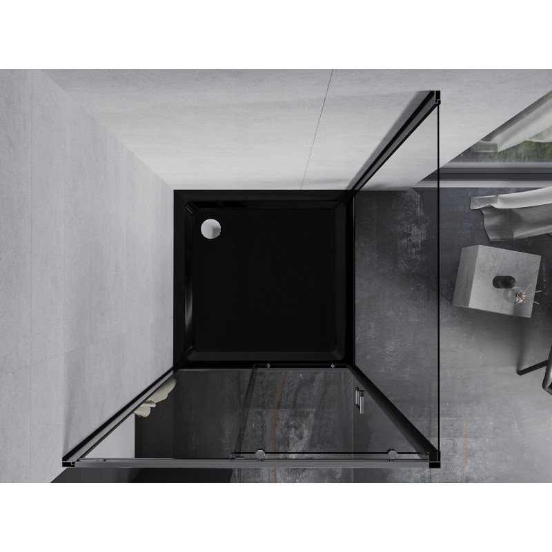 Mexen Apia posuvná sprchová kabína 90 x 90 cm, transparentná, chróm + vanička Flat, čierna - 840-090-090-01-00-4070