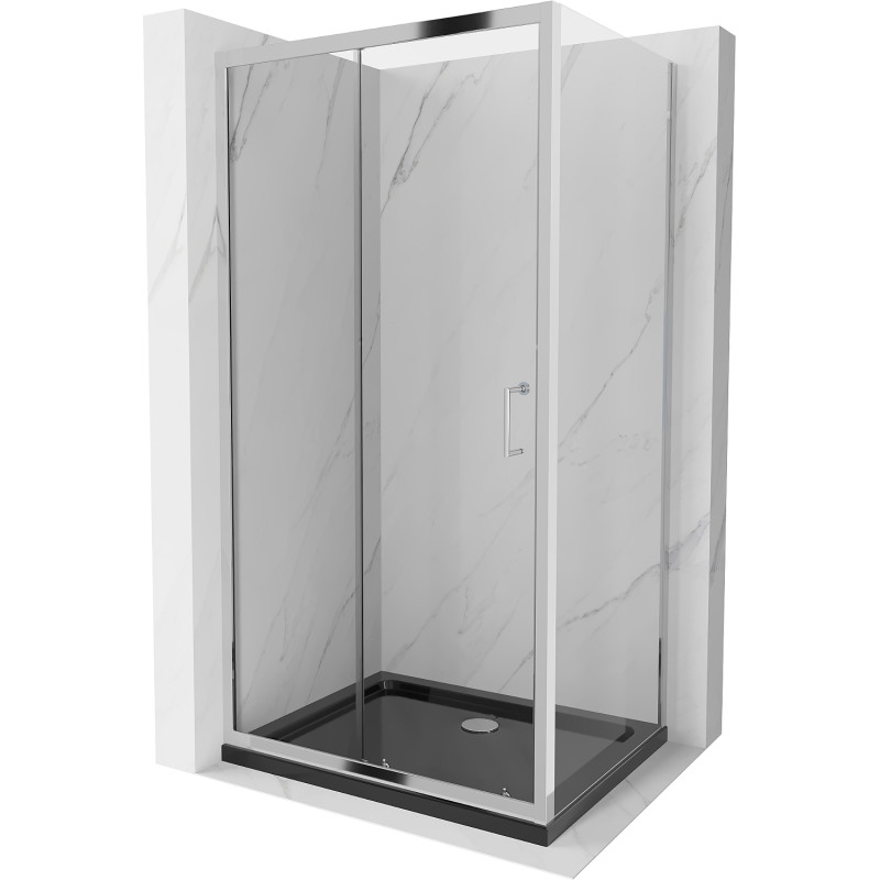 Mexen Apia posuvná sprchová kabína 100 x 70 cm, transparentná, chróm + vanička Flat, čierna - 840-100-070-01-00-4070