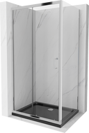 Mexen Apia sprchová kabína posuvná 100 x 70 cm, transparentná, chróm + vanička Flat, čierna - 840-100-070-01-00-4070