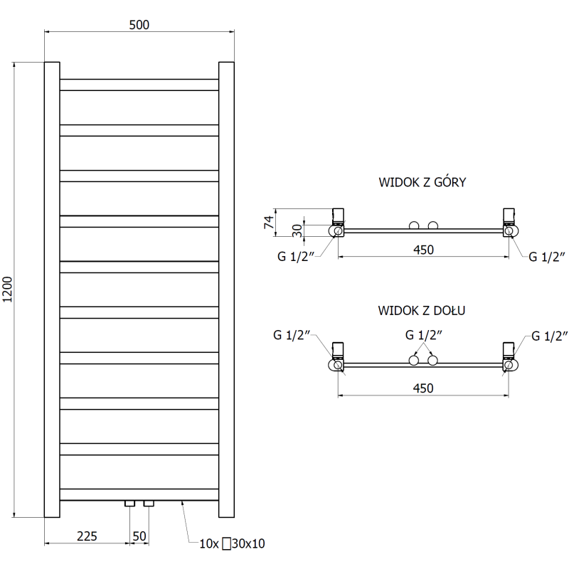 Mexen Bolt kúpeľňový radiátor 1200 x 500 mm, 251 W, chróm - W126-1200-500-00-01