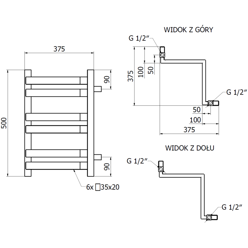 Mexen Loop kúpeľňový radiátor 500 x 375 mm, 253 W, antracit - W129-0500-350-00-66