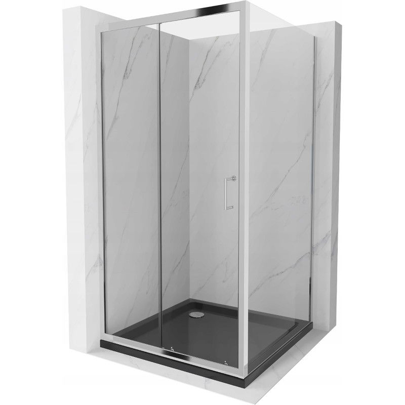 Mexen Apia sprchová kabína posuvná 100 x 100 cm, transparentná, chróm + sprchová vanička Flat, čierna - 840-100-100-01-00-4070