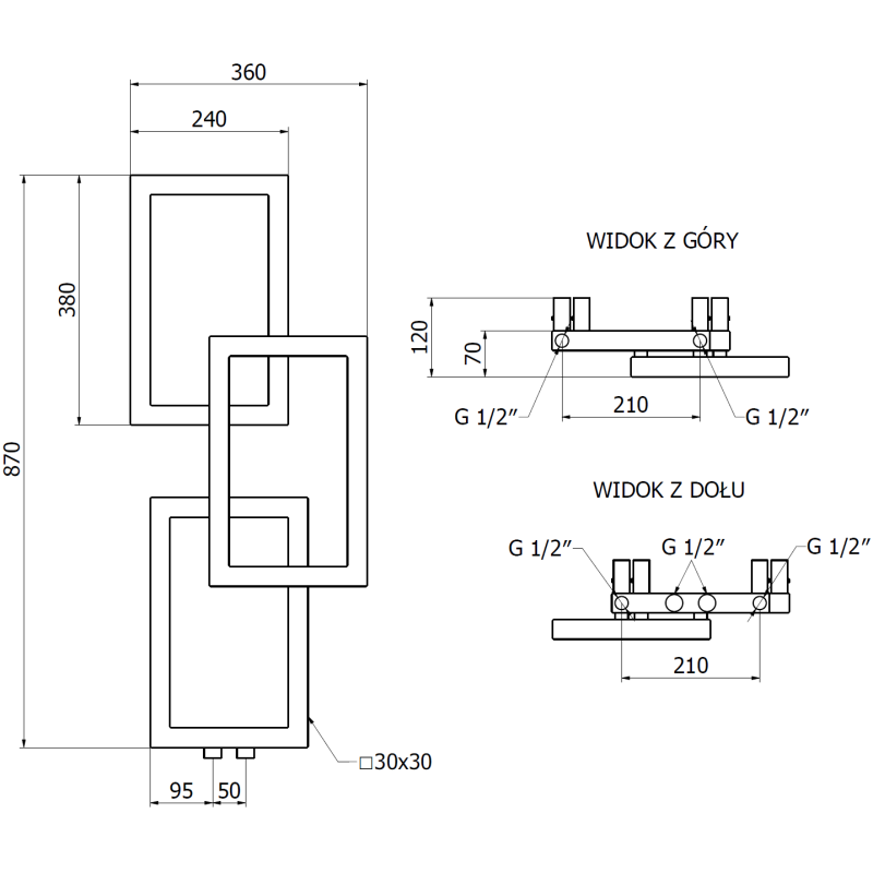 Mexen Grid dekoratívny kúpeľňový radiátor 870 x 360 mm, 209 W, antracit - W215-0870-360-00-66